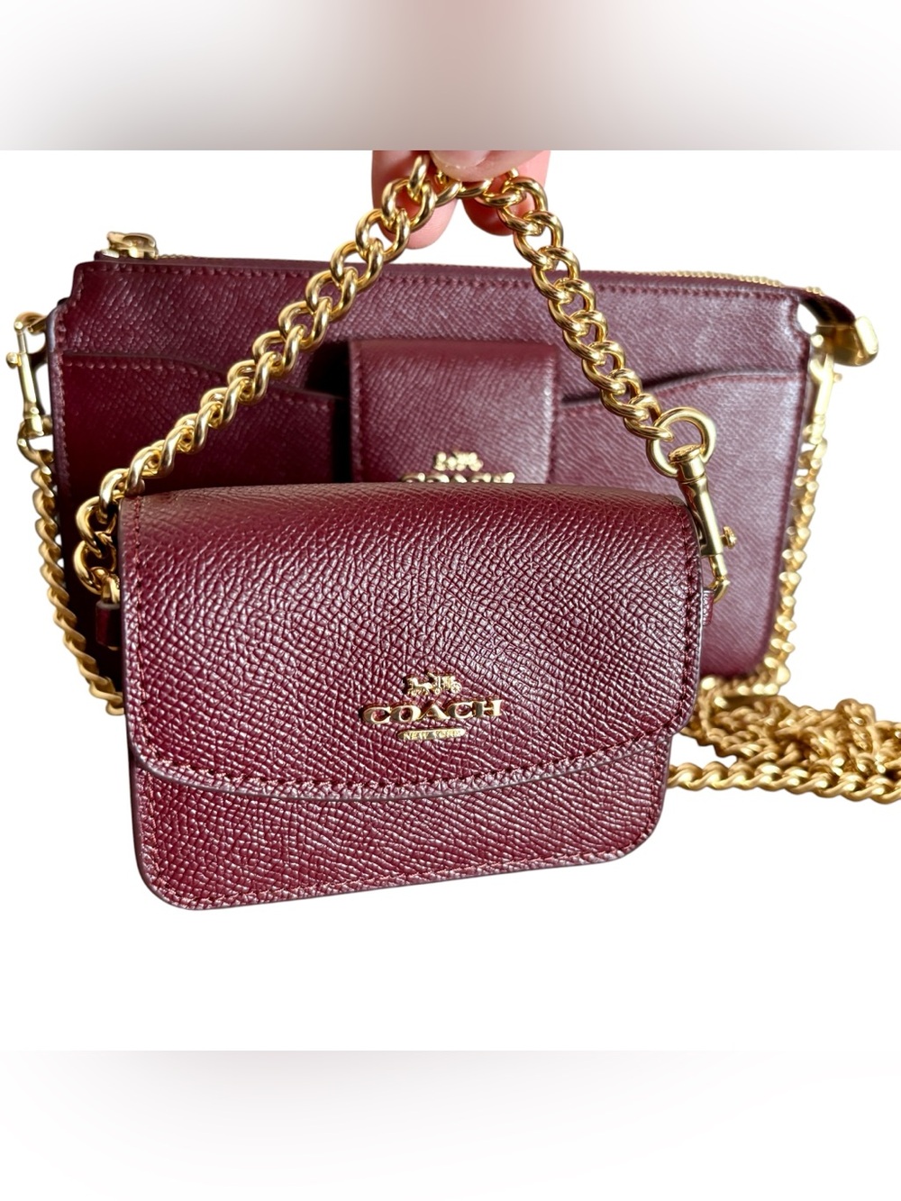 Coach Poppy Leather Two-Piece Crossbody Set with Gold Chain - Picture 7 of 11